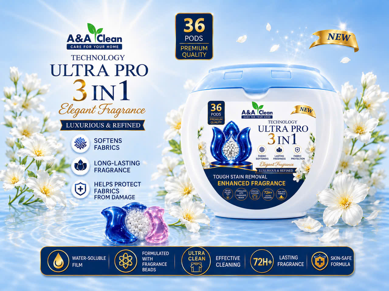 A&A Clean Ultra Pro 3-in-1 laundry detergent pods